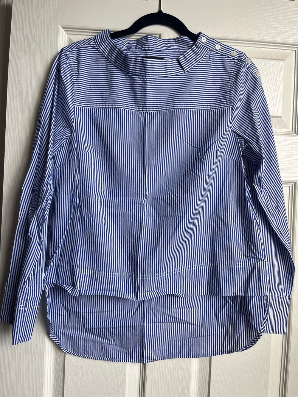 Jcrew Button-Shoulder Blouse in blue and white stripe